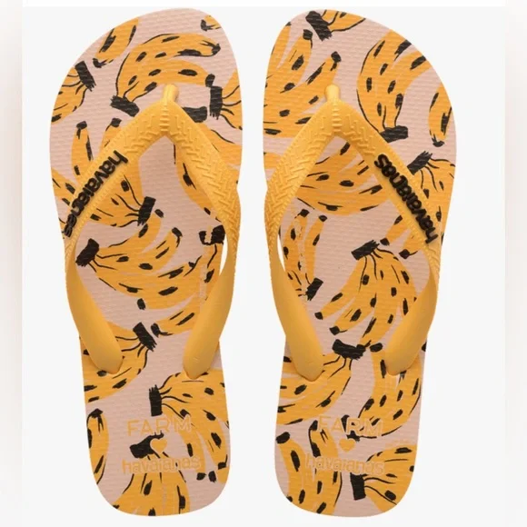 FARM RIO x HAVAIANAS Cheetah Banana Print Flip Flops - Women’s S/M & M/L - New - Picture 10 of 10